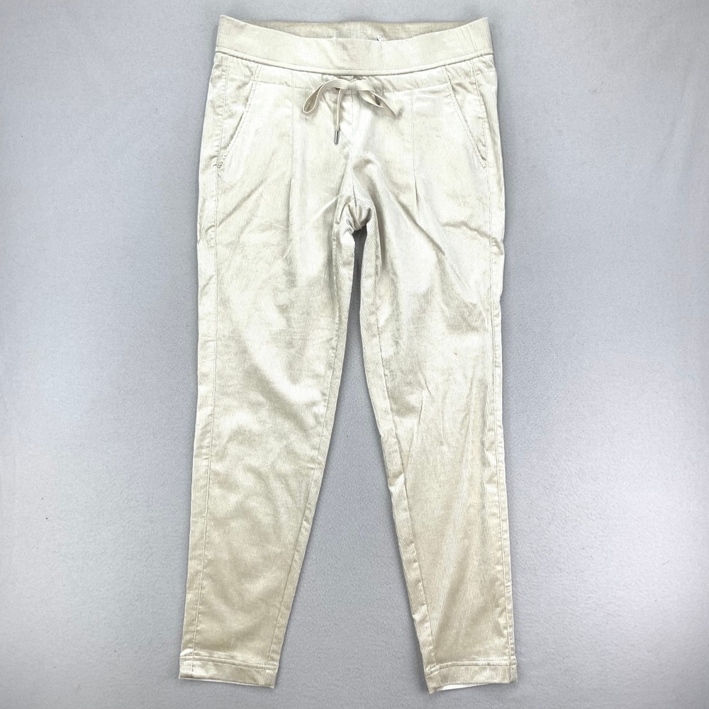 Raffaello Rossi Jogger Pants Womens L Cream Velvet Ribbed Drawstring Soft Travel